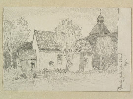 Svenneby gamla kyrka med klockstapeln, teckning